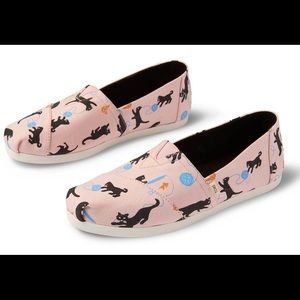 Pink Toms with black cats size 8